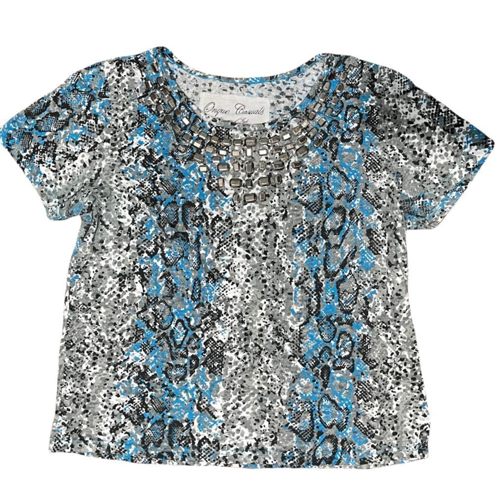 ONQUE CASUALS EMBELLISHED SHORT SLEEVE TEE/TOP SNAKE PRINT M